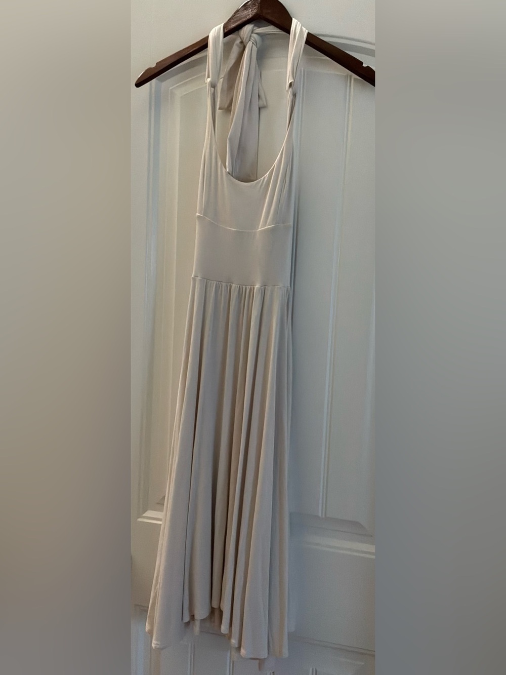 Vintage Tart Cream Halter Maxi Dress with Flowing Skirt, Size XS